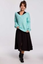 Grobstrickpullover mit V-Ausschnitt Mint – Bild 3