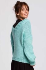 Grobstrickpullover mit V-Ausschnitt Mint – Bild 2