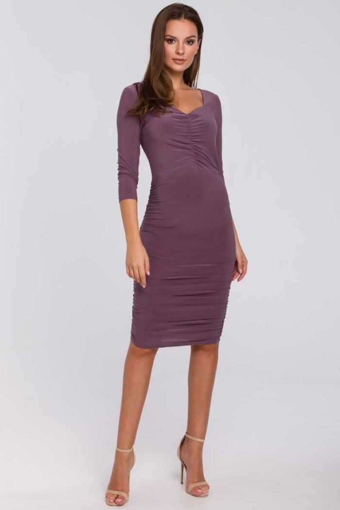 Figur betonendes Midi Kleid mit Raffungen