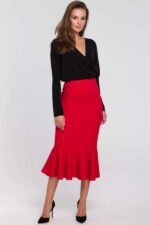 Roter Pencilrock mit Volant von Makover
