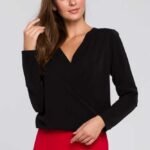 Schwarze Business Bluse in Wickeloptik