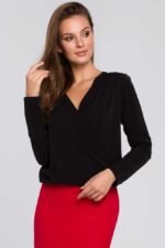 Schwarze Business Bluse in Wickeloptik