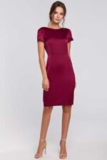 Rotes festliches Etuikleid mit Wasserfallkragen