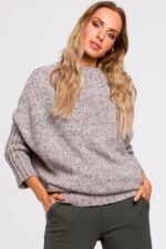 Hellgrau melierter Longpullover – Bild 2