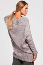 Hellgrau melierter Longpullover – Bild 3