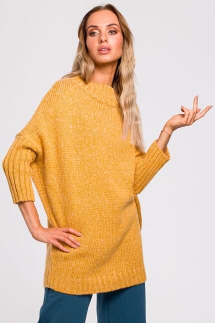 Gelber Strickpullover aus Meliertem Garn