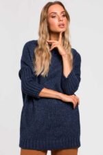 Blauer Strickpullover aus Meliertem Garn