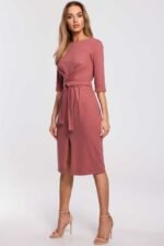Rosa Businesskleid mit Bindegürtel Gr. S