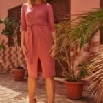 Rosa Businesskleid mit Bindegürtel Gr. S