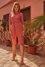 Rosa Businesskleid mit Bindegürtel Gr. S