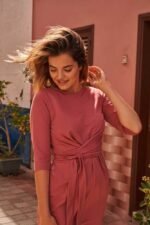 Rosa Businesskleid mit Bindegürtel Gr. S