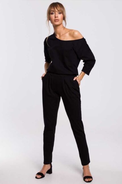 Schwarzer Jumpsuit mit Dolman Ärmel