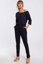 Schwarzer Jumpsuit mit Dolman Ärmel