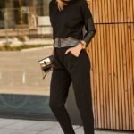 Schwarzer Overall mit Kunstleder Elementen Gr. 36