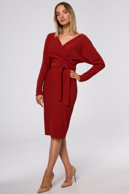 Rotes Strickkleid mit Wickeloberteil Gr. M