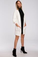 Lange Grobstrickjacke in Ecru