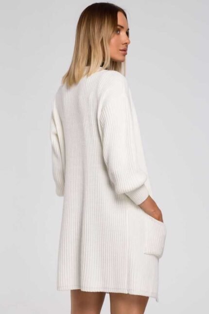 Lange gerippte Grobstrickjacke Ecru