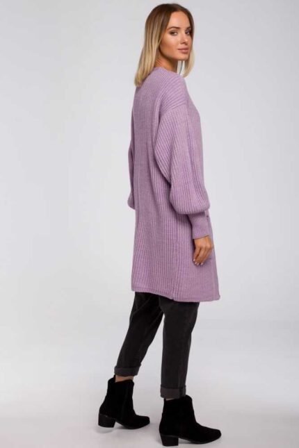Lange gerippte Grobstrickjacke in Lila