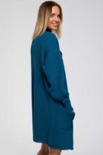 Lange gerippte Grobstrickjacke in Ozeanblau