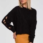 Schwarzer Strickpullover mit geteilten Ärmeln