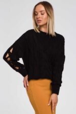 Schwarzer Strickpullover mit geteilten Ärmeln