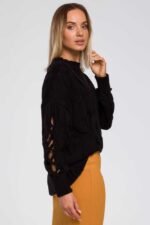 Schwarzer Strickpullover mit geteilten Ärmeln