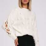 Strickpullover mit geteilten Ärmeln Ecru