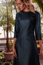 Grünes Kunstleder Kleid in A-Linie
