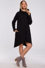 Schwarzes asymmetrisches Sweatshirt Kleid