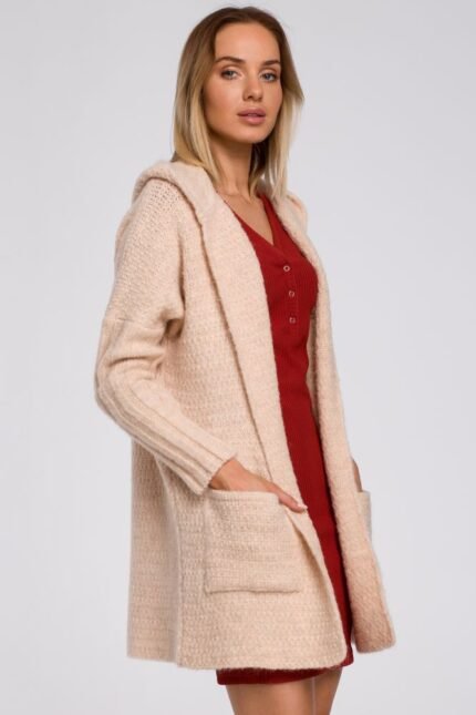 Cardigan im Blazerschnitt mit Kapuze Beige