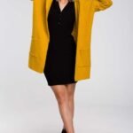 Gelber Cardigan im Blazerschnitt mit Kapuze
