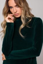 Grünes Mini Samtkleid mit Stehkragen – Bild 4