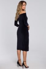 Blaues Abendkleid aus Samt mit Schlitz – Bild 2