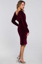Langarm Samt Wickelkleid in Bordeauxrot Größe S – Bild 2