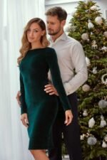 Grünes Figurbetonendes Samt Bleistiftkleid