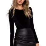 Schwarzer Samt Langarm Body