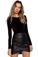 Schwarzer Samt Langarm Body