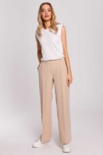 Bequeme Stoffhose mit weitem Bein Beige