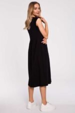 Schwarzes ärmelloses Kleid mit hoher Taille – Bild 2