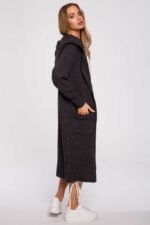 Lange Strickjacke mit Kapuze in Dunkelgrau – Bild 2