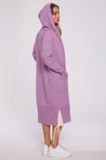 Lange Strickjacke mit Kapuze in Lila – Bild 2