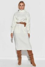 Strickkleid mit Rollkragen und Taschen Ecru – Bild 4