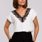 Kurzarm Shirt mit Spitze Ecru