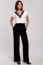 Kurzarm Shirt mit Spitze Ecru