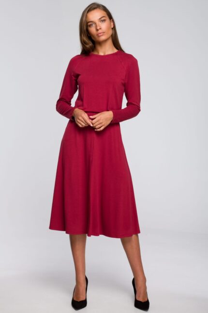 Rotes Langarm Midikleid im Georgette Schnitt Gr. XL & 2XL