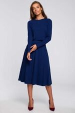 Blaues Langarm Midikleid im Georgette Schnitt Gr. M