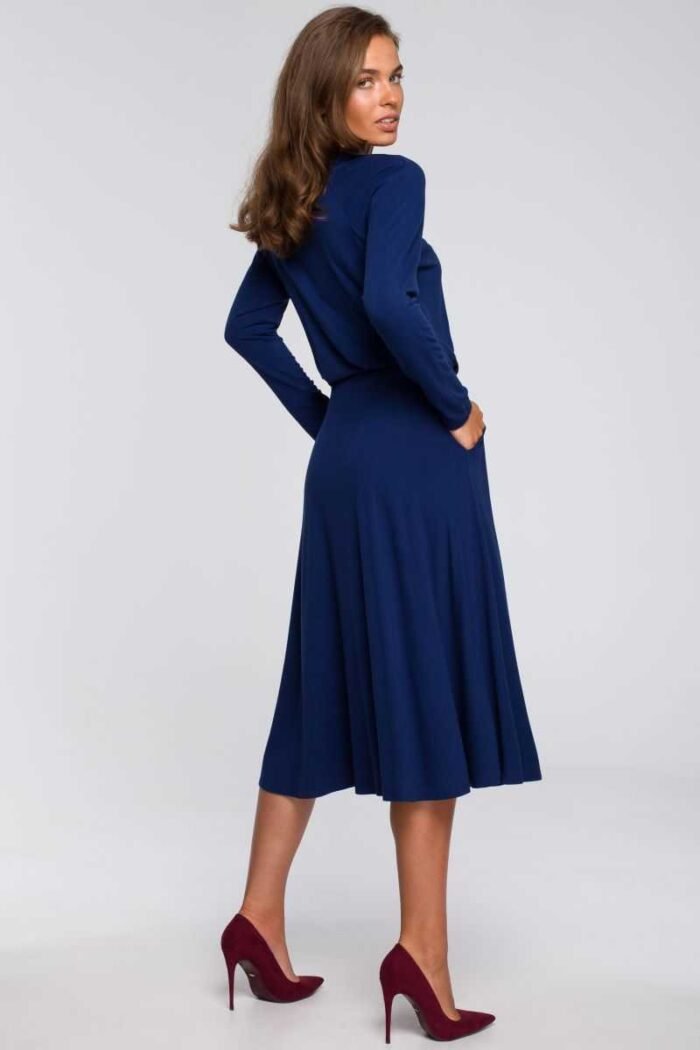 Blaues Langarm Midikleid im Georgette Schnitt Gr. M – Bild 2