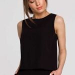 Schwarze ärmellose Bluse im Trapezschnitt Gr. M