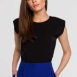 Schwarze ärmellose Bluse mit Schulterpolster