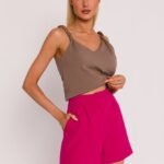 Bequeme Damenshorts mit Falten in Fuchsia
